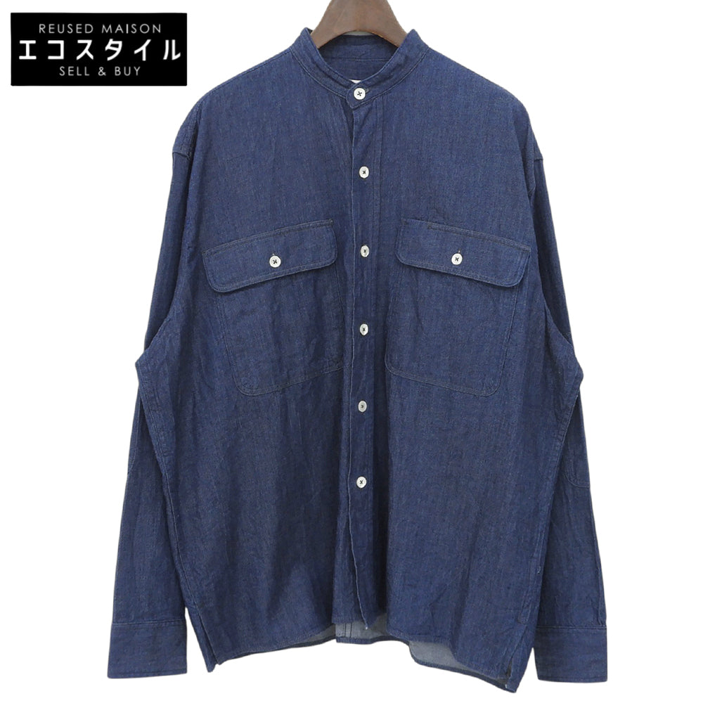 unfil アンフィル 美品 コットン100% エルボーパッチ ドロップバンドカラーシャツ トップス レディース インディゴ 3 トップス