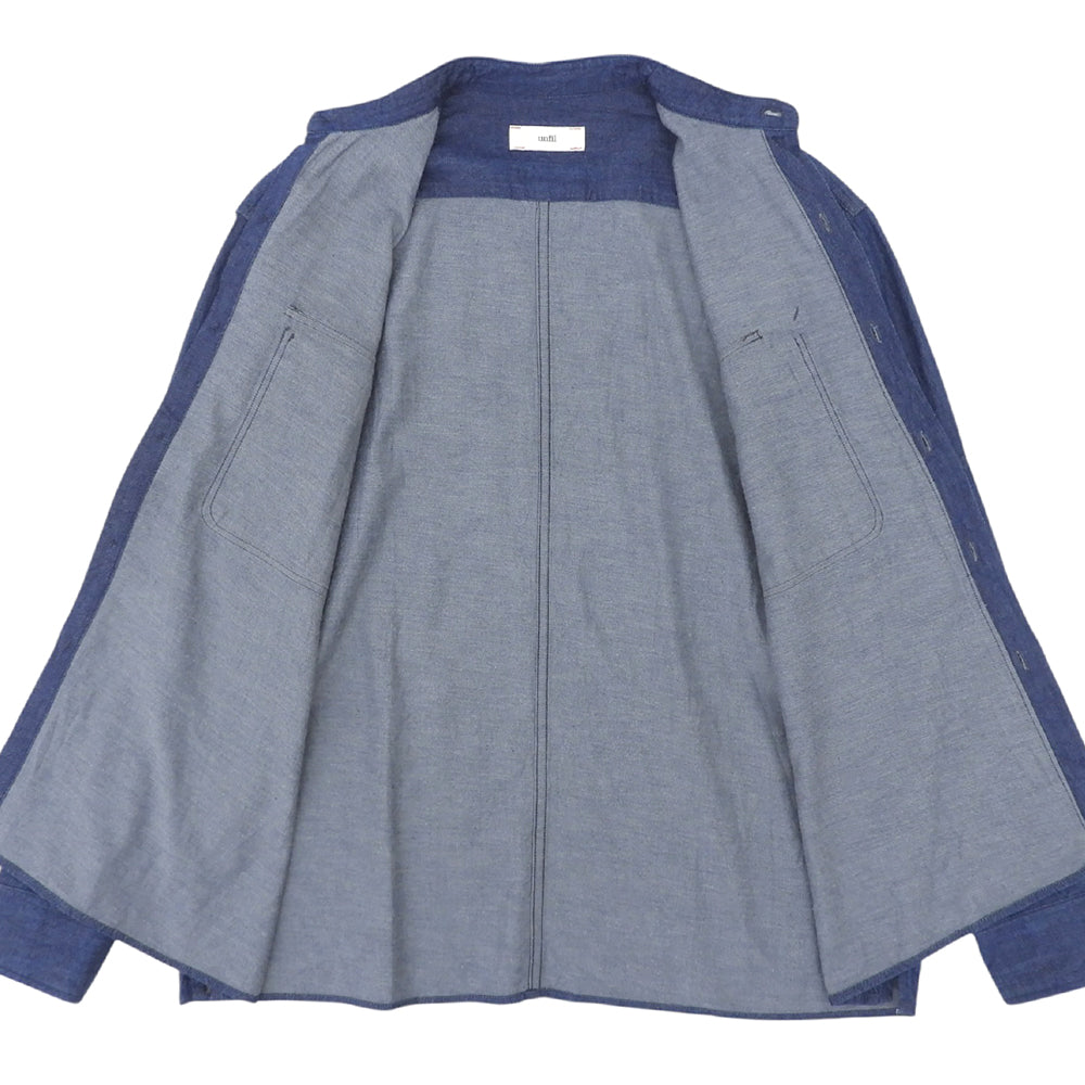unfil アンフィル 美品 コットン100% エルボーパッチ ドロップバンドカラーシャツ トップス レディース インディゴ 3 トップス