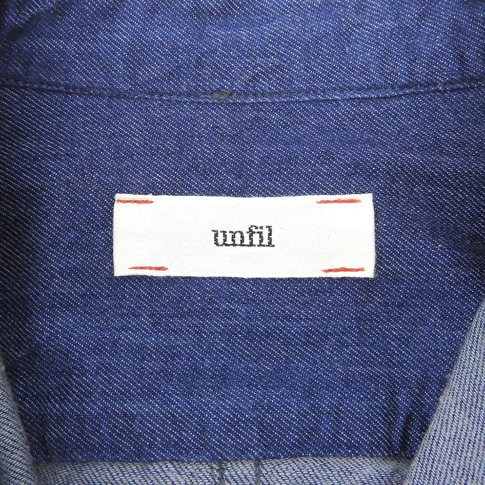 unfil アンフィル 美品 コットン100% エルボーパッチ ドロップバンドカラーシャツ トップス レディース インディゴ 3 トップス