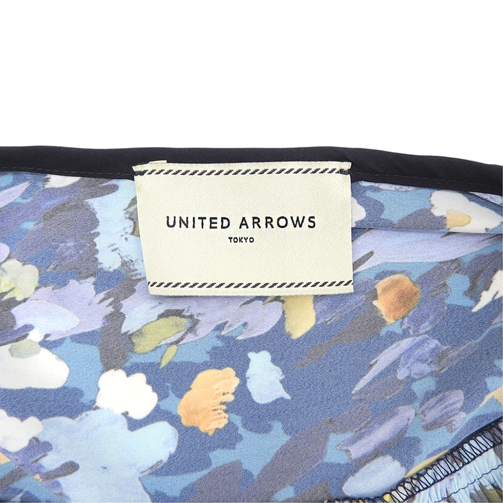 UNITED ARROWS ユナイテッドアローズ 美品 フラワーペイント ギャザー フレンチスリーブ ワンピース レディース ブルー ワンピース