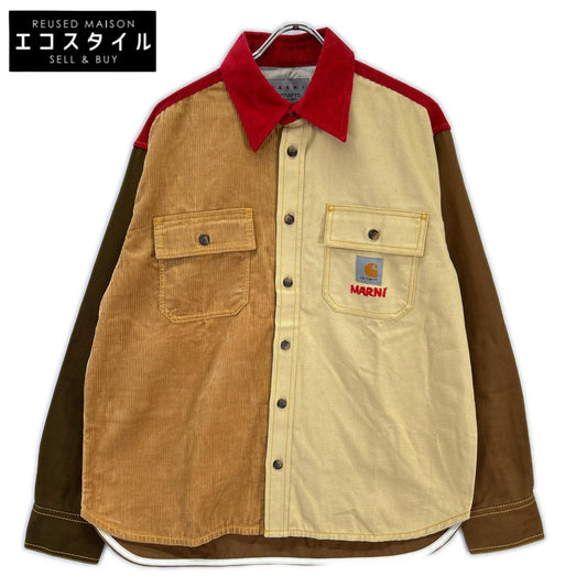 carhartt カーハート 【×MARNI】CUMU031301UTX004 ブラウン×レッド コーデュロイカラー マルニ ロングスリーブ オーバーシャツ トップス