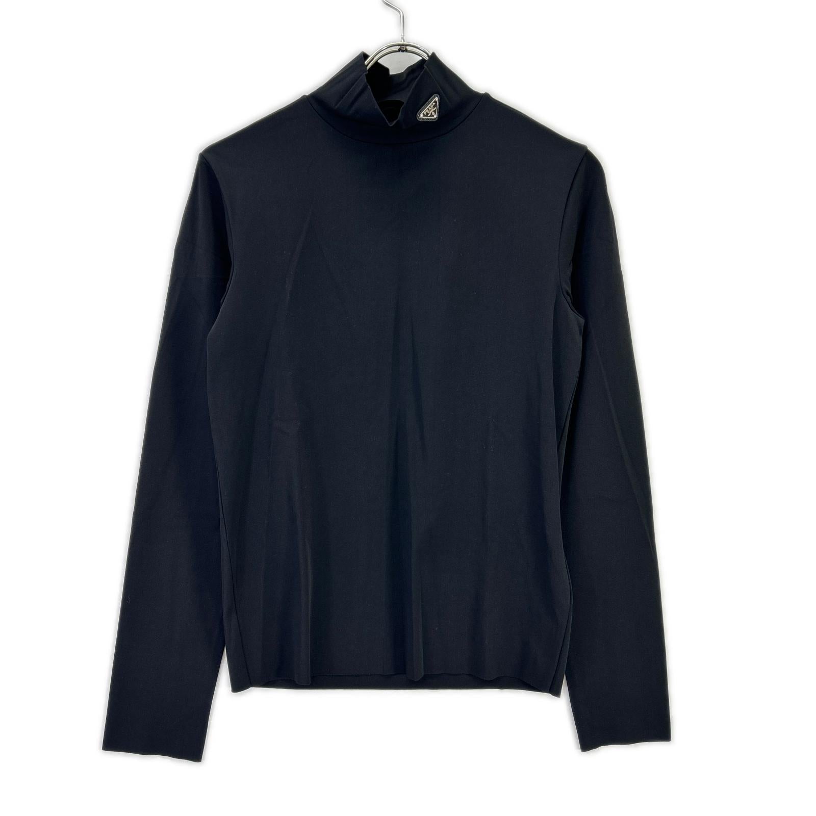 PRADA プラダ 21年製 UJL188 ブラック トライアングルプレート ジオメトリック ストレッチ カットソー トップス