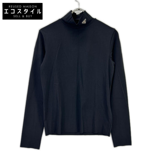 PRADA プラダ 21年製 UJL188 ブラック トライアングルプレート ジオメトリック ストレッチ カットソー トップス