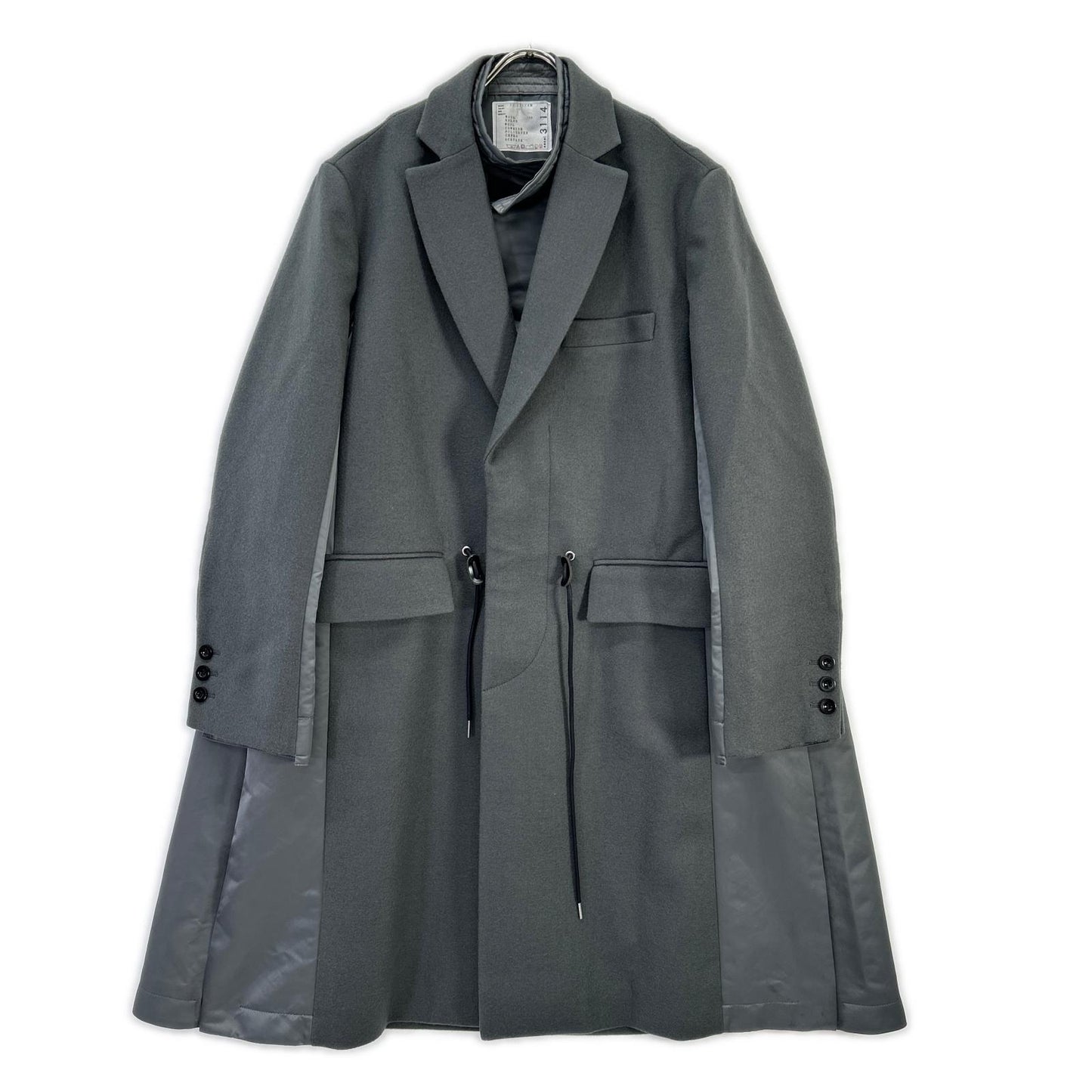 sacai 23SS 23-03114M Gray × Navy Wool Nylon Panelled Chesterfield Coat Coat