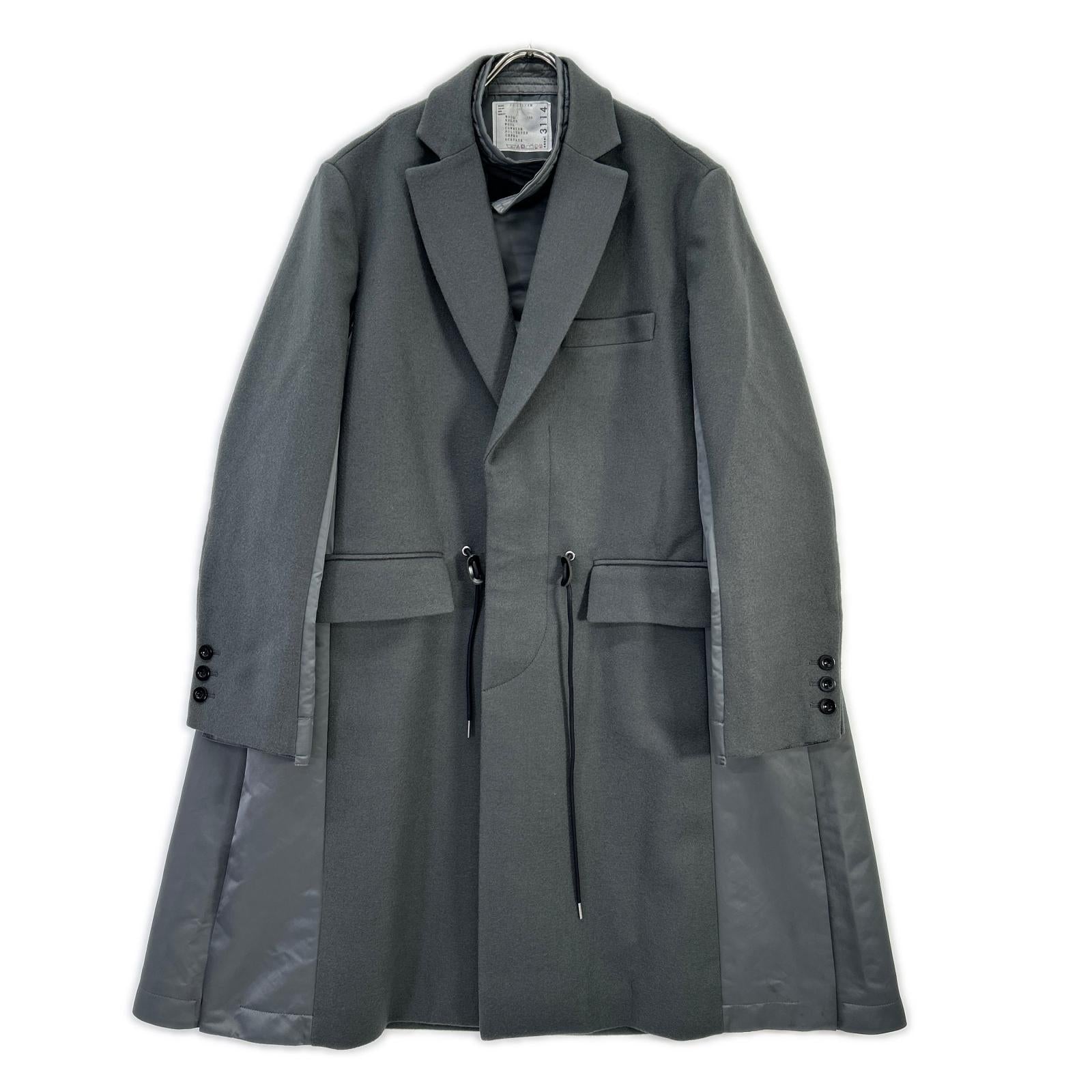 sacai 23SS 23-03114M Gray × Navy Wool Nylon Panelled Chesterfield Coat Coat