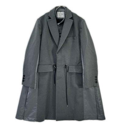 sacai 23SS 23-03114M Gray × Navy Wool Nylon Panelled Chesterfield Coat Coat
