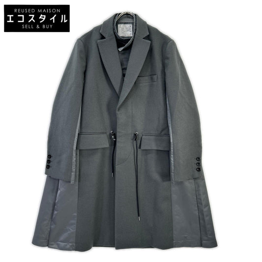 sacai サカイ 23SS 23-03114M グレー×ネイビー ウール ナイロン ドッキング チェスターコート コート