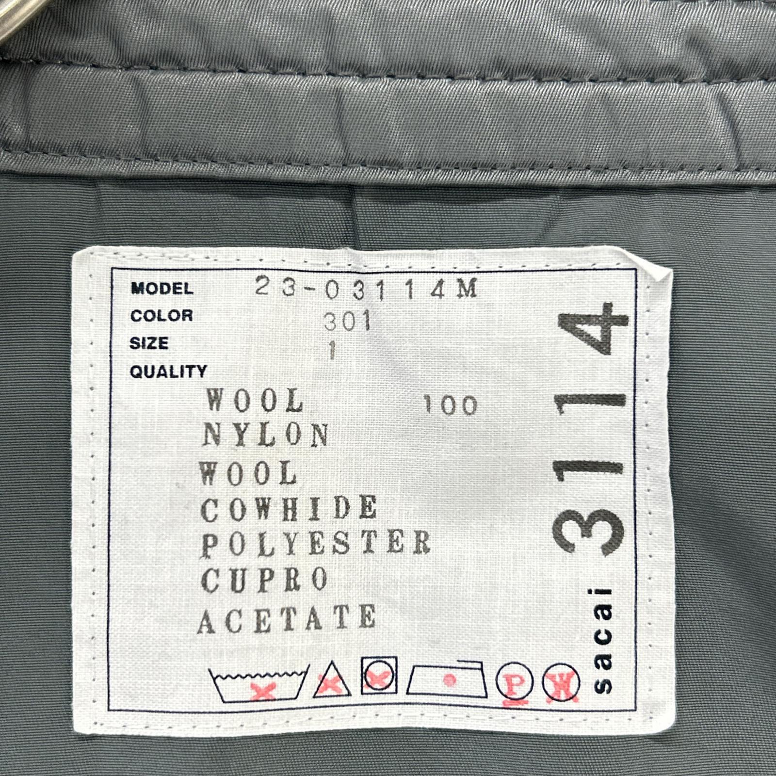 sacai サカイ 23SS 23-03114M グレー×ネイビー ウール ナイロン ドッキング チェスターコート コート
