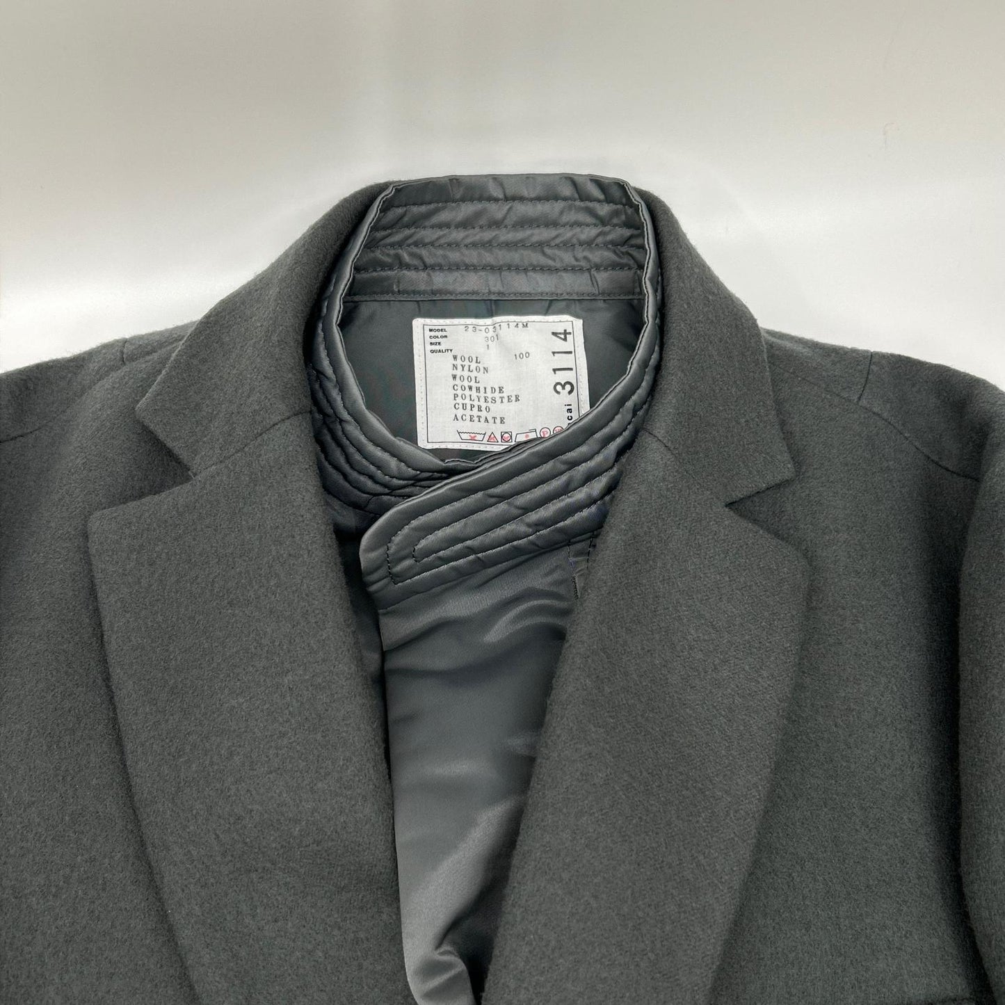 sacai サカイ 23SS 23-03114M グレー×ネイビー ウール ナイロン ドッキング チェスターコート コート