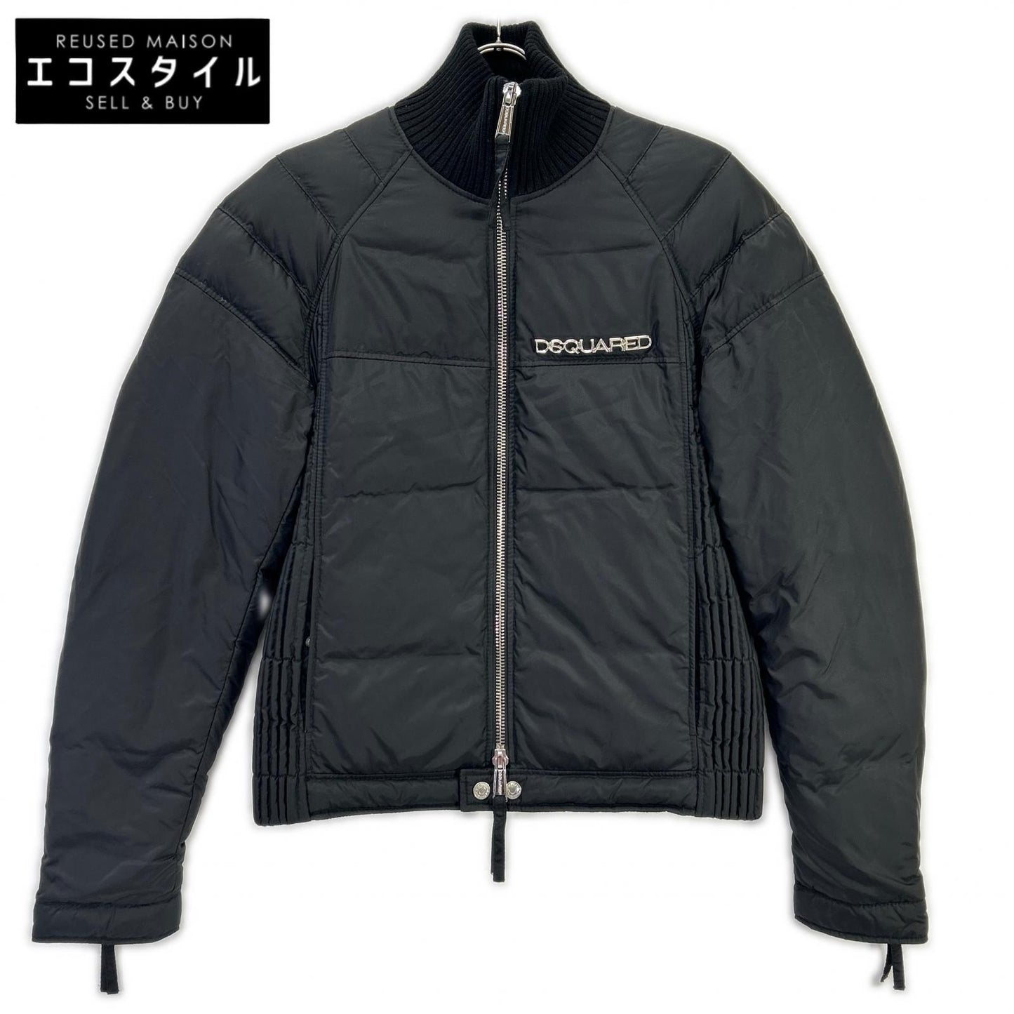 DSQUARED2 ディースクエアード 71AM167 ブラック ナイロン メタルロゴ ダブルジップ リアル ダウンジャケット ジャケット