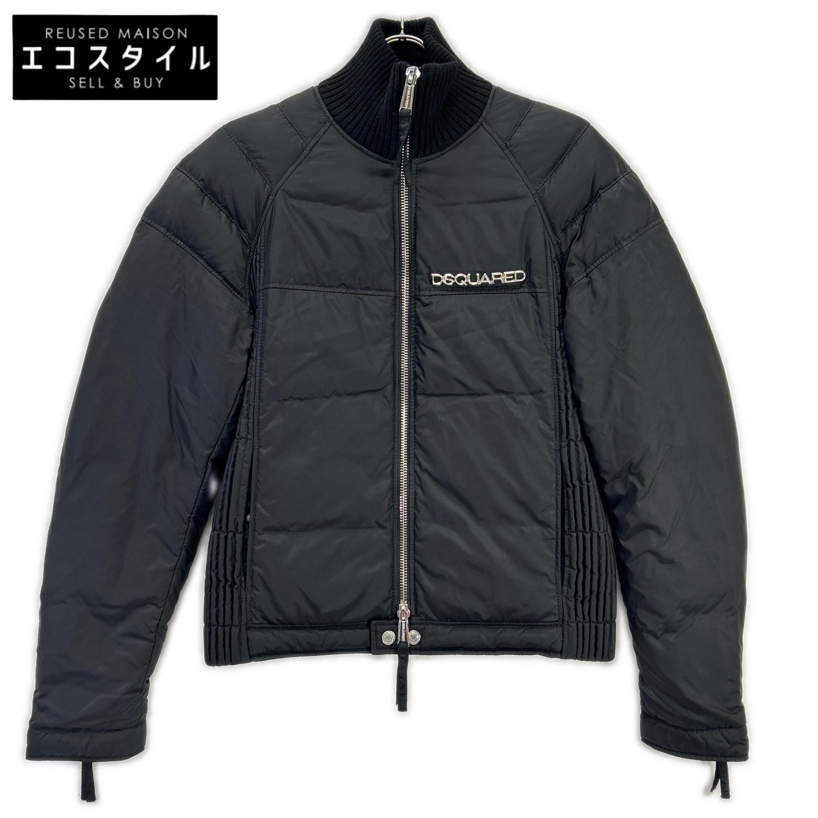 DSQUARED2 ディースクエアード 71AM167 ブラック ナイロン メタルロゴ ダブルジップ リアル ダウンジャケット ジャケット