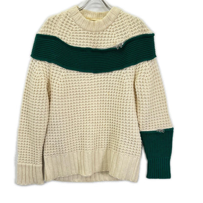 sacai サカイ 19年製 19-02082M アイボリー×グリーン ジップ切り替え セーター トップス