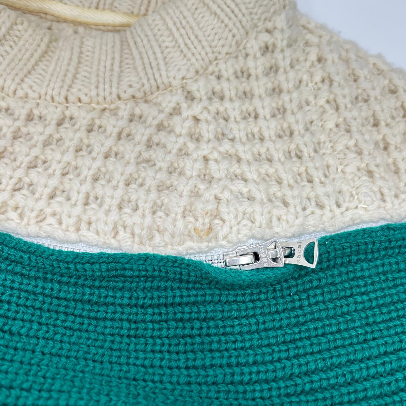 sacai サカイ 19年製 19-02082M アイボリー×グリーン ジップ切り替え セーター トップス