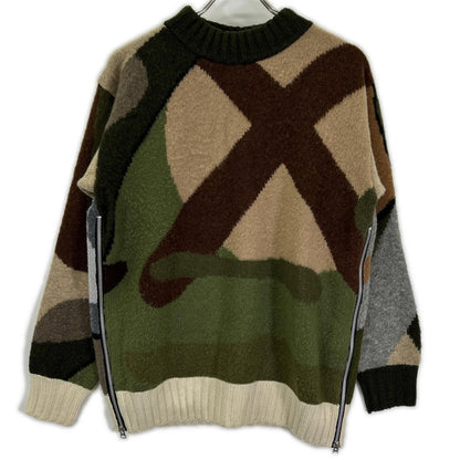 sacai × KAWS 2021 21-02579M Green × brown all-over jacquard knit pullover Top