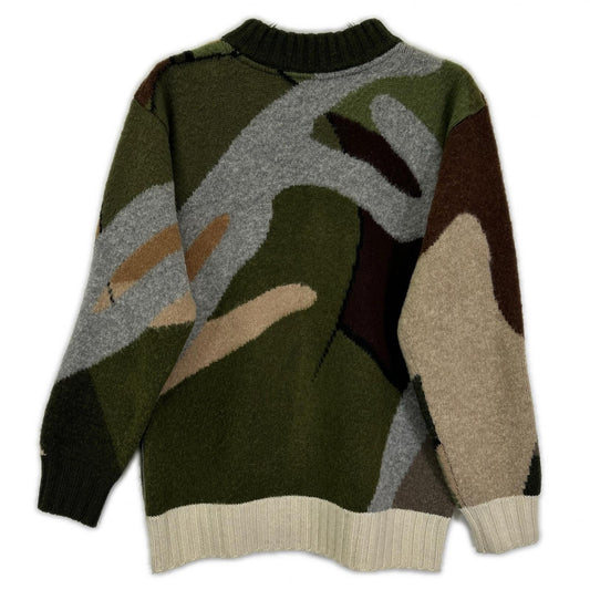 sacai サカイ 【×KAWS】21年製 21-02579M グリーン×ブラウン 総柄 ジャガードニットプルオーバー トップス