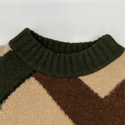 sacai × KAWS 2021 21-02579M Green × brown all-over jacquard knit pullover Top