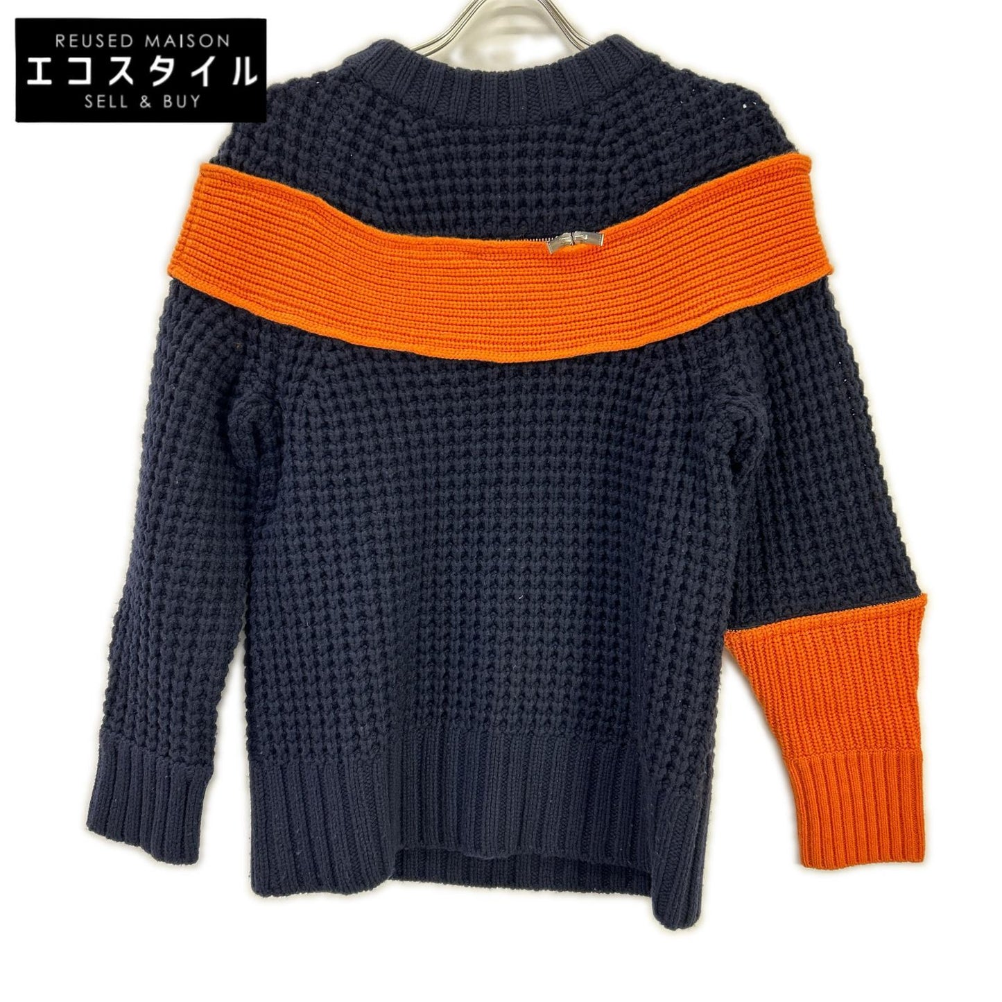 sacai サカイ 19年製 19-04591 ネイビー×オレンジ ジップアタッチメント 切り替え ニット トップス