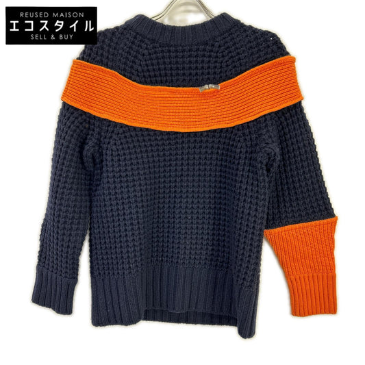 sacai サカイ 19年製 19-04591 ネイビー×オレンジ ジップアタッチメント 切り替え ニット トップス