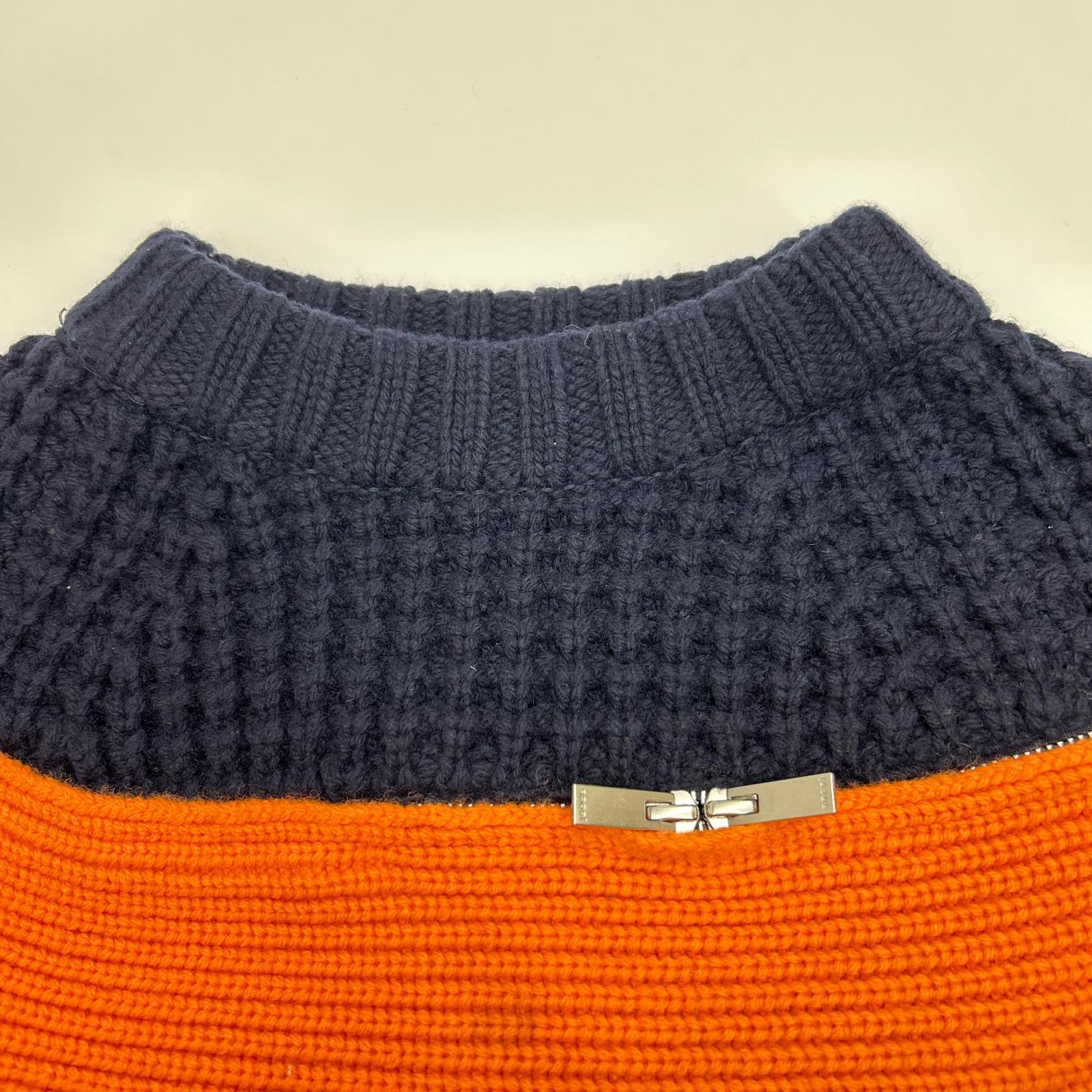 sacai サカイ 19年製 19-04591 ネイビー×オレンジ ジップアタッチメント 切り替え ニット トップス