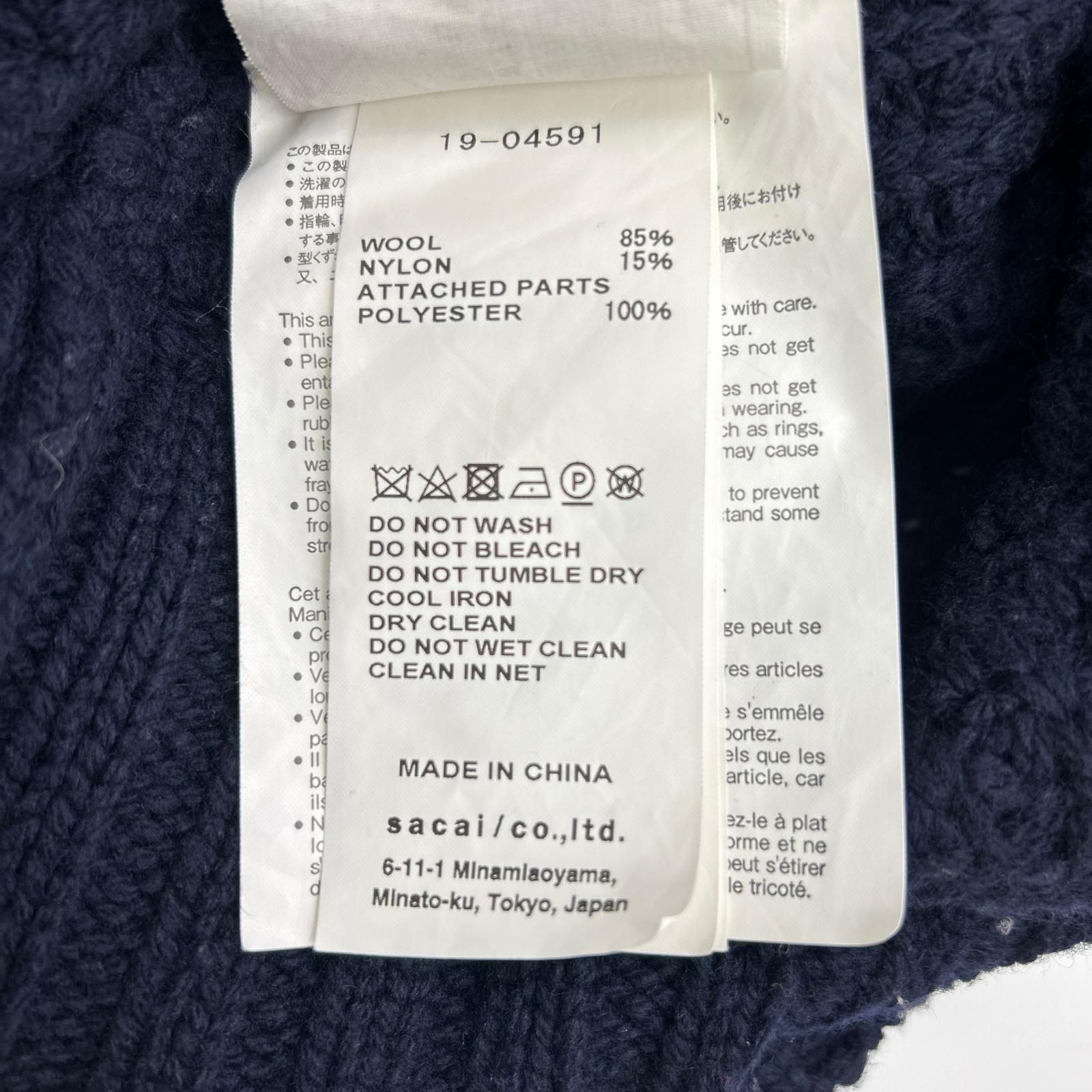 sacai サカイ 19年製 19-04591 ネイビー×オレンジ ジップアタッチメント 切り替え ニット トップス