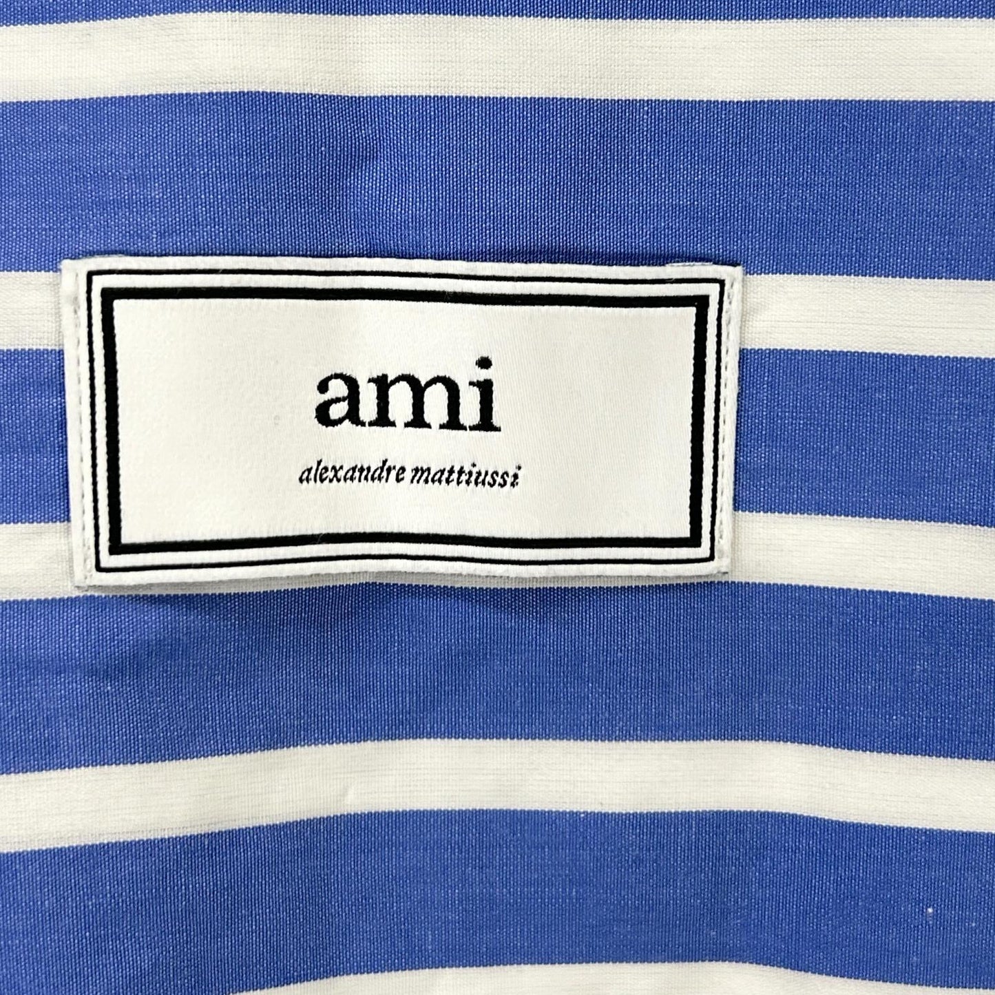 AMI PARIS アミパリス E18C213.401 ブルー×ホワイト ストライプ ロゴ刺繍 ショートスリーブ ボタンシャツ トップス