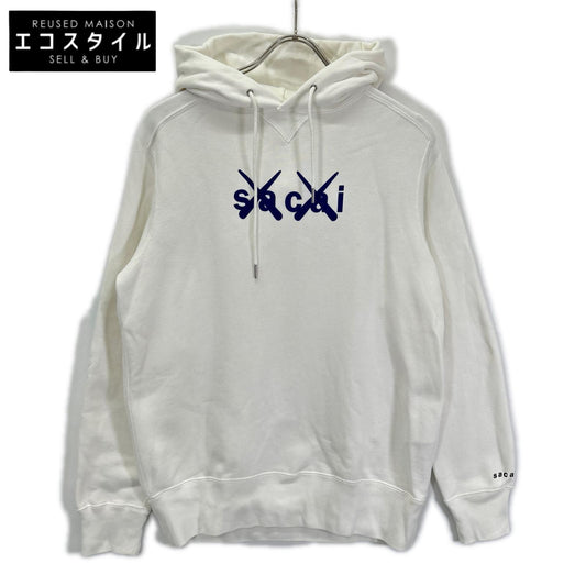 sacai サカイ 【×KAWS】21年製 21-0286S ホワイト フロック プリント フーディ トップス