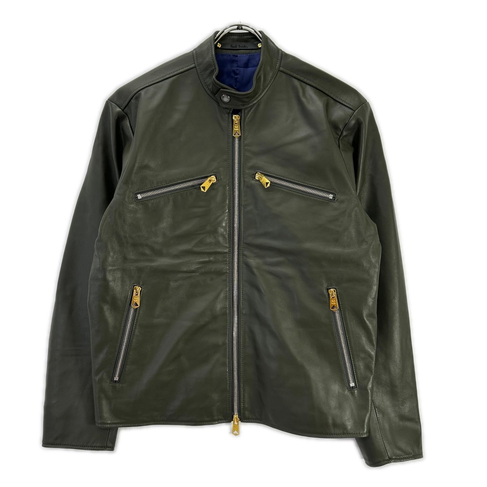PaulSmith ポールスミス 143168 カーキグレー シープレザー ジップアップ シングルライダース ジャケット ジャケット