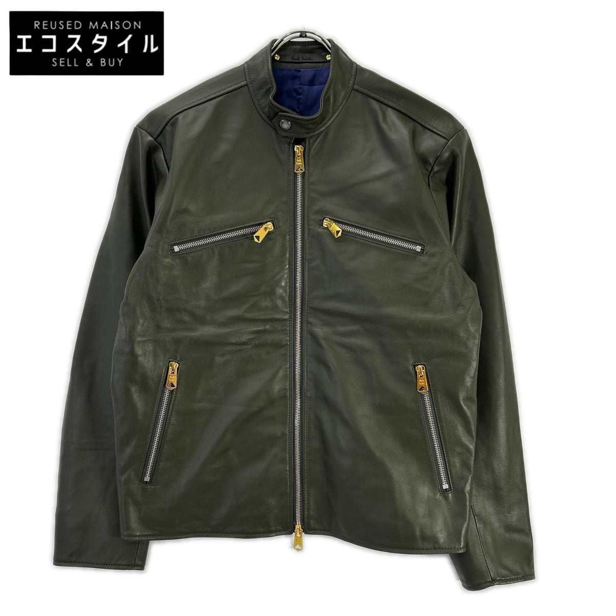 PaulSmith ポールスミス 143168 カーキグレー シープレザー ジップアップ シングルライダース ジャケット ジャケット