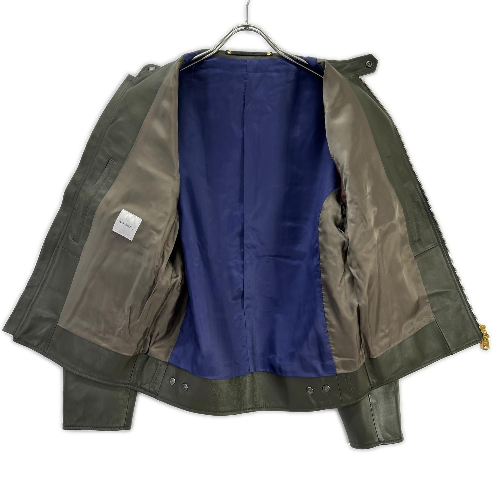 PaulSmith ポールスミス 143168 カーキグレー シープレザー ジップアップ シングルライダース ジャケット ジャケット