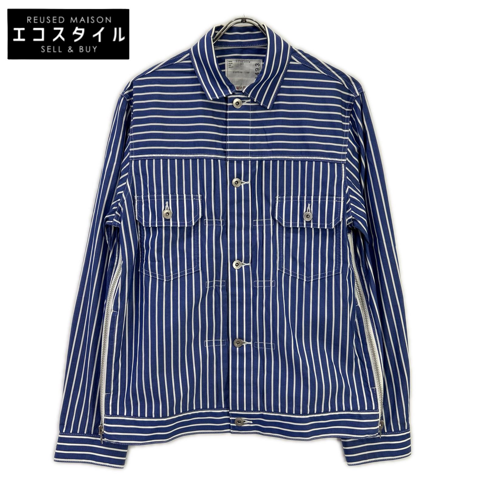 sacai サカイ 21年製 21-02493M ブルー×ホワイト ストライプ ロングスリーブ ボタンシャツ トップス