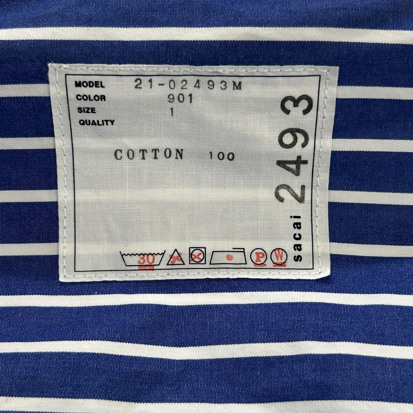 sacai サカイ 21年製 21-02493M ブルー×ホワイト ストライプ ロングスリーブ ボタンシャツ トップス