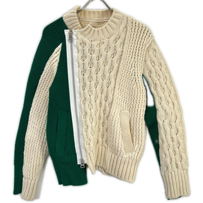 sacai サカイ 21年製 21-02778M アイボリー×グリーン Wool Knit Zip Up Blouson ウールニットZIP UPブルゾン トップス