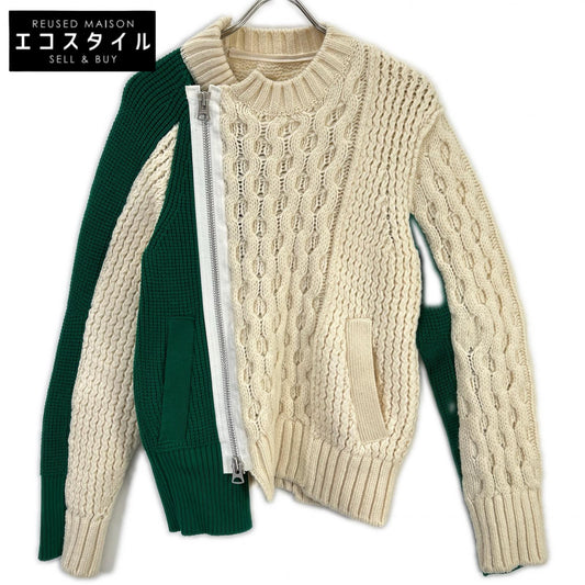 sacai サカイ 21年製 21-02778M アイボリー×グリーン Wool Knit Zip Up Blouson ウールニットZIP UPブルゾン トップス