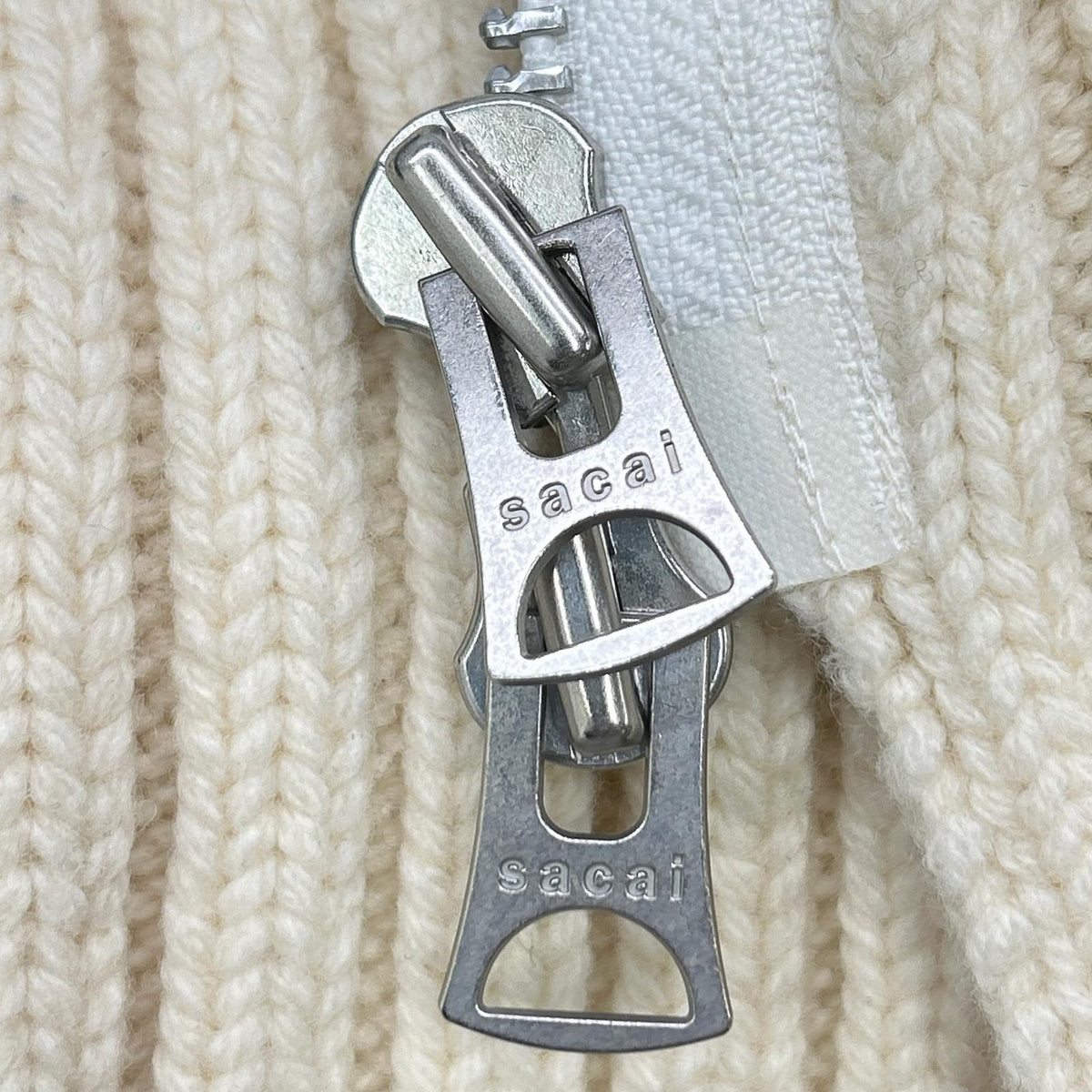 sacai サカイ 21年製 21-02778M アイボリー×グリーン Wool Knit Zip Up Blouson ウールニットZIP UPブルゾン トップス
