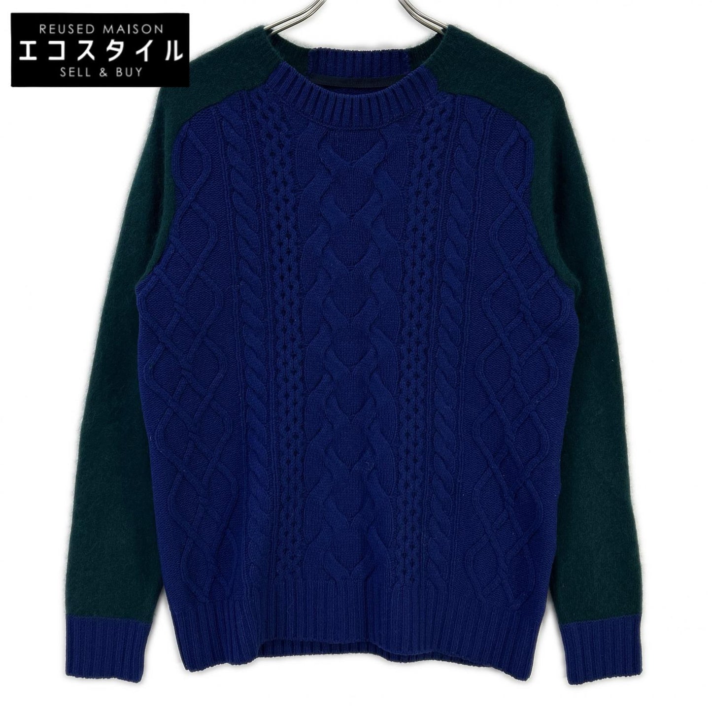 sacai サカイ 14-00668M パープル×グリーン クルーネック 切り替えニット トップス