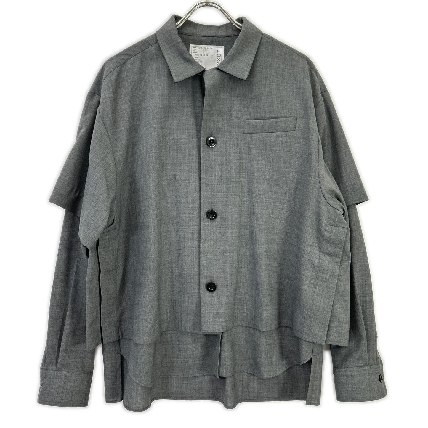sacai サカイ 22年製 22-02807M グレー Suiting Layered Shirt/スーツレイヤードシャツ トップス