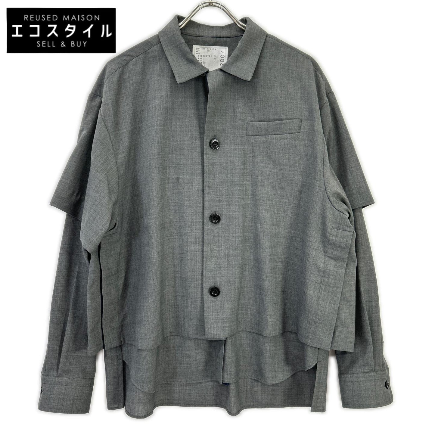 sacai サカイ 22年製 22-02807M グレー Suiting Layered Shirt/スーツレイヤードシャツ トップス