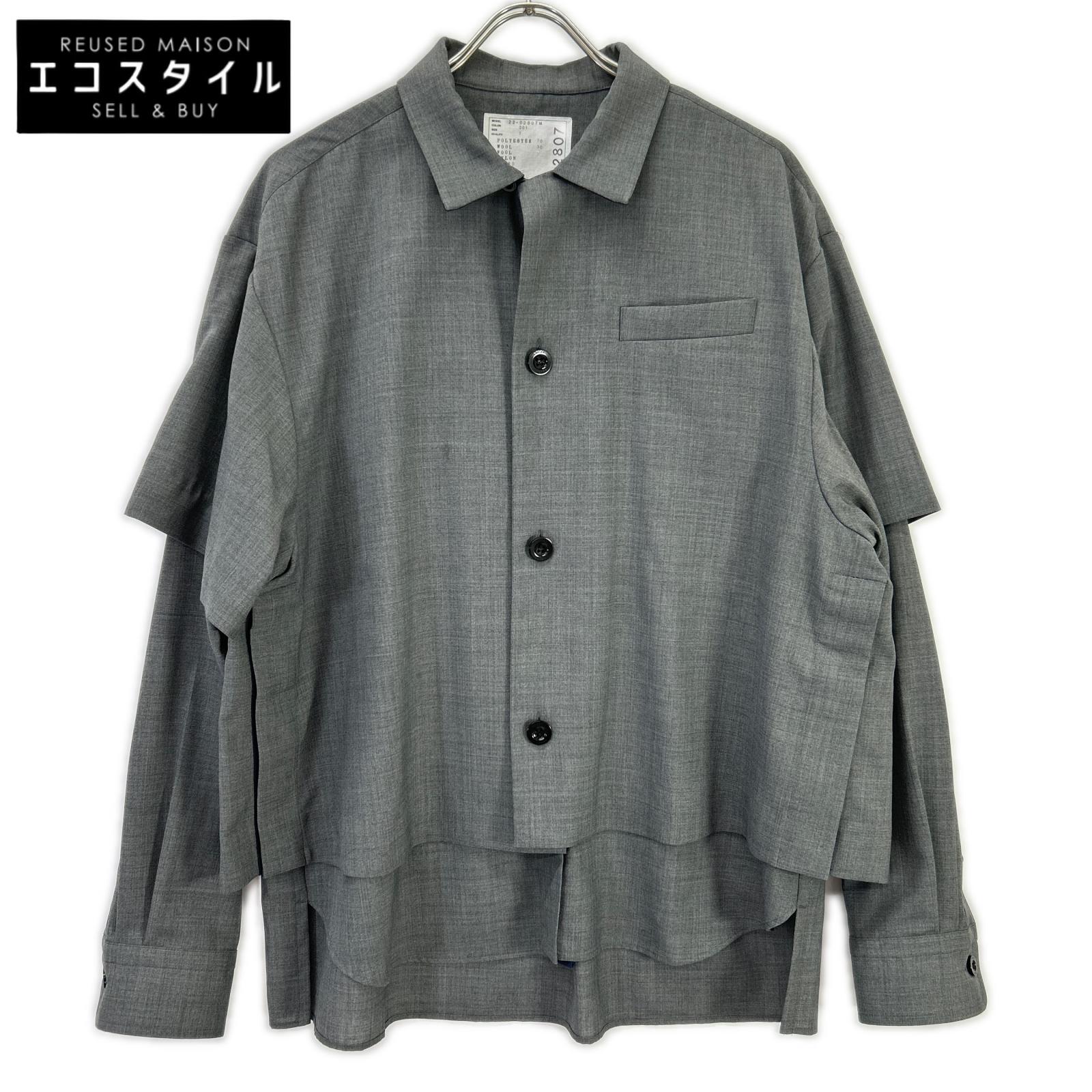 sacai サカイ 22年製 22-02807M グレー Suiting Layered Shirt/スーツレイヤードシャツ トップス