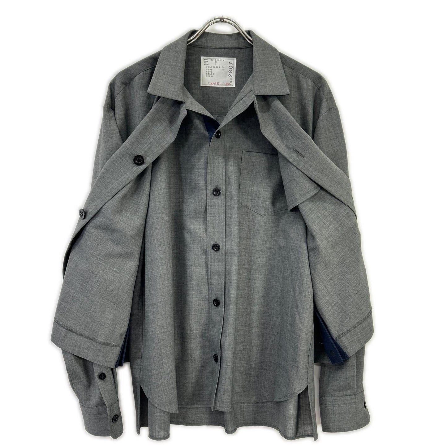 sacai サカイ 22年製 22-02807M グレー Suiting Layered Shirt/スーツレイヤードシャツ トップス