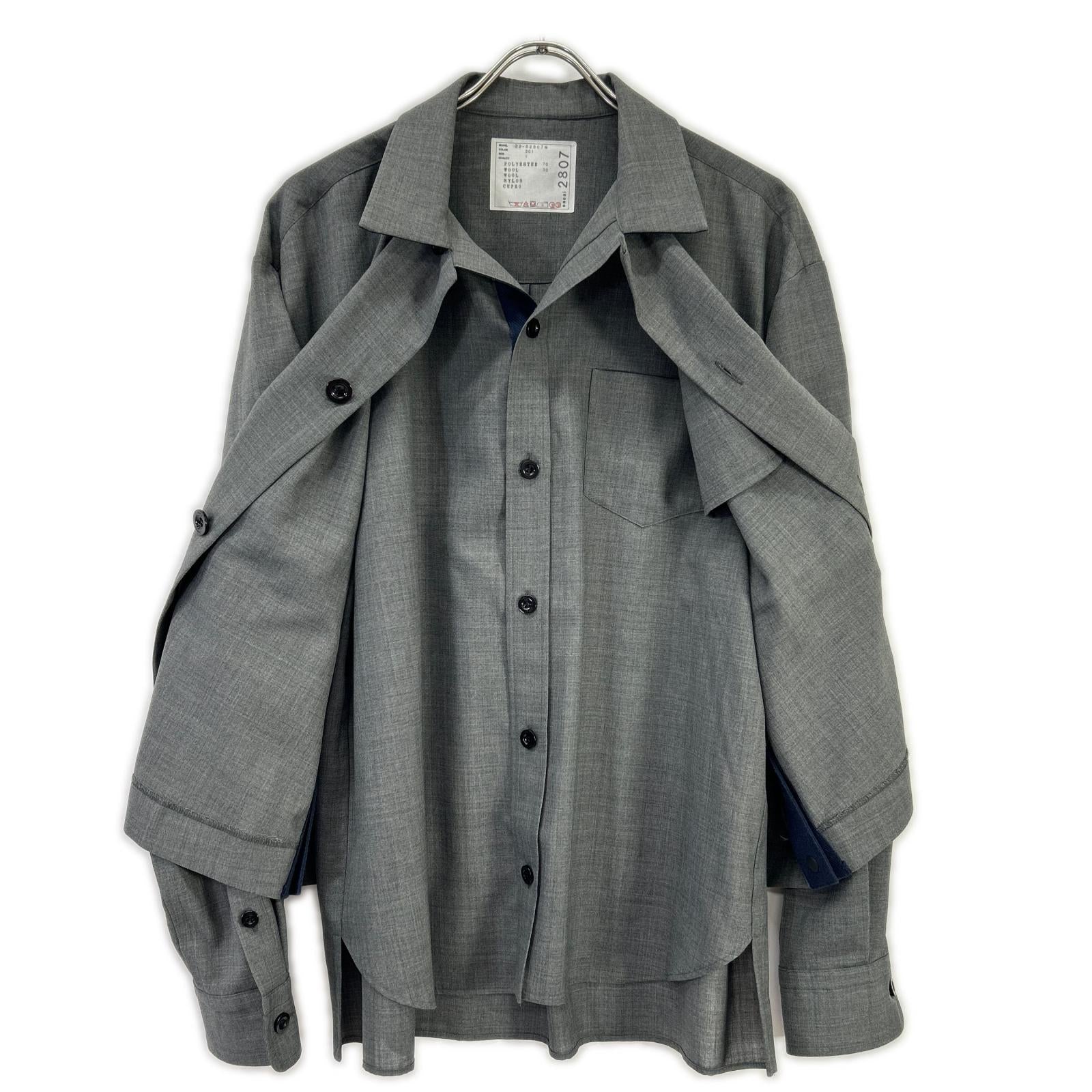 sacai サカイ 22年製 22-02807M グレー Suiting Layered Shirt/スーツレイヤードシャツ トップス