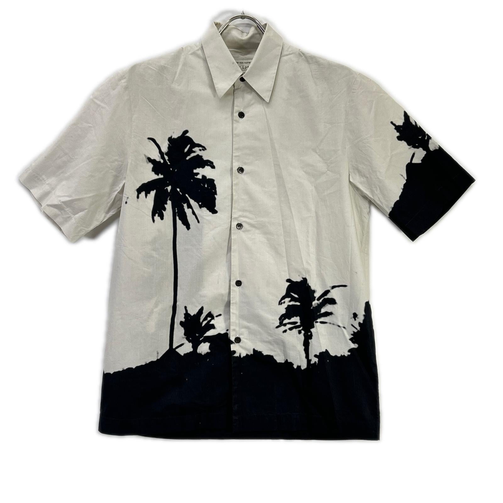 DRIES VAN NOTEN ドリスヴァンノッテン 【×Len Lye】ホワイト×ブラック パームツリー ショートスリーブボタンシャツ トップス