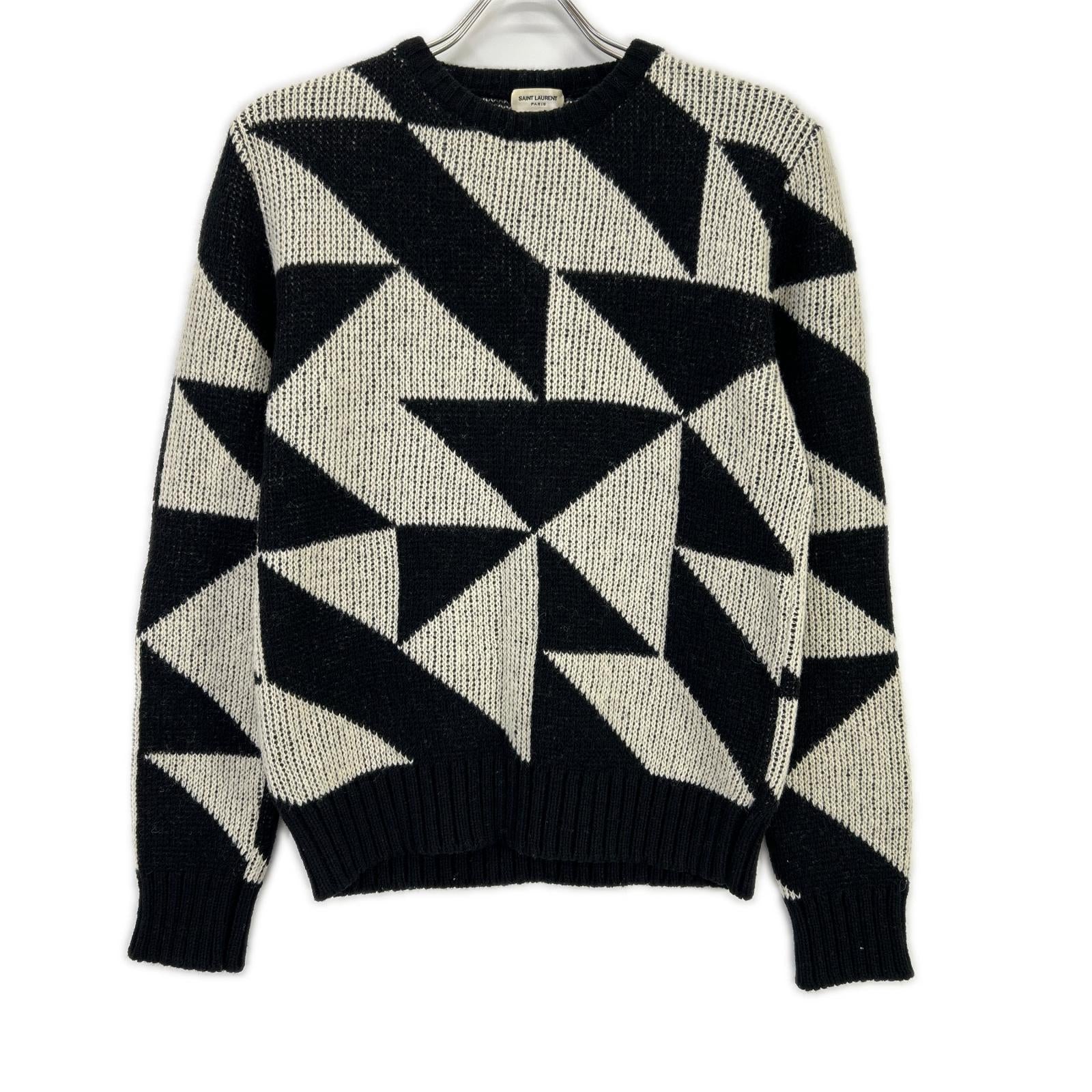 SAINT LAURENT PARIS サンローランパリ 15FW 392581 Y1KJ1 ブラック×ホワイト 幾何学模様 エディ期 クルーネック ニット トップス