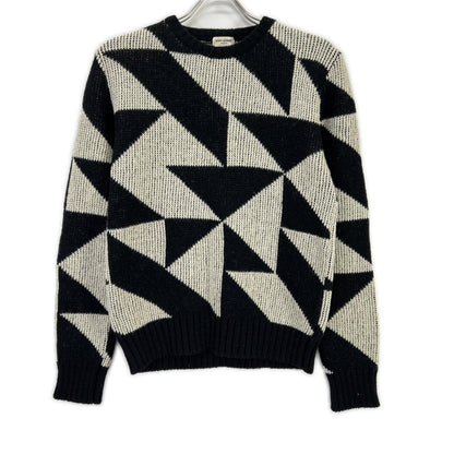 SAINT LAURENT PARIS サンローランパリ 15FW 392581 Y1KJ1 ブラック×ホワイト 幾何学模様 エディ期 クルーネック ニット トップス