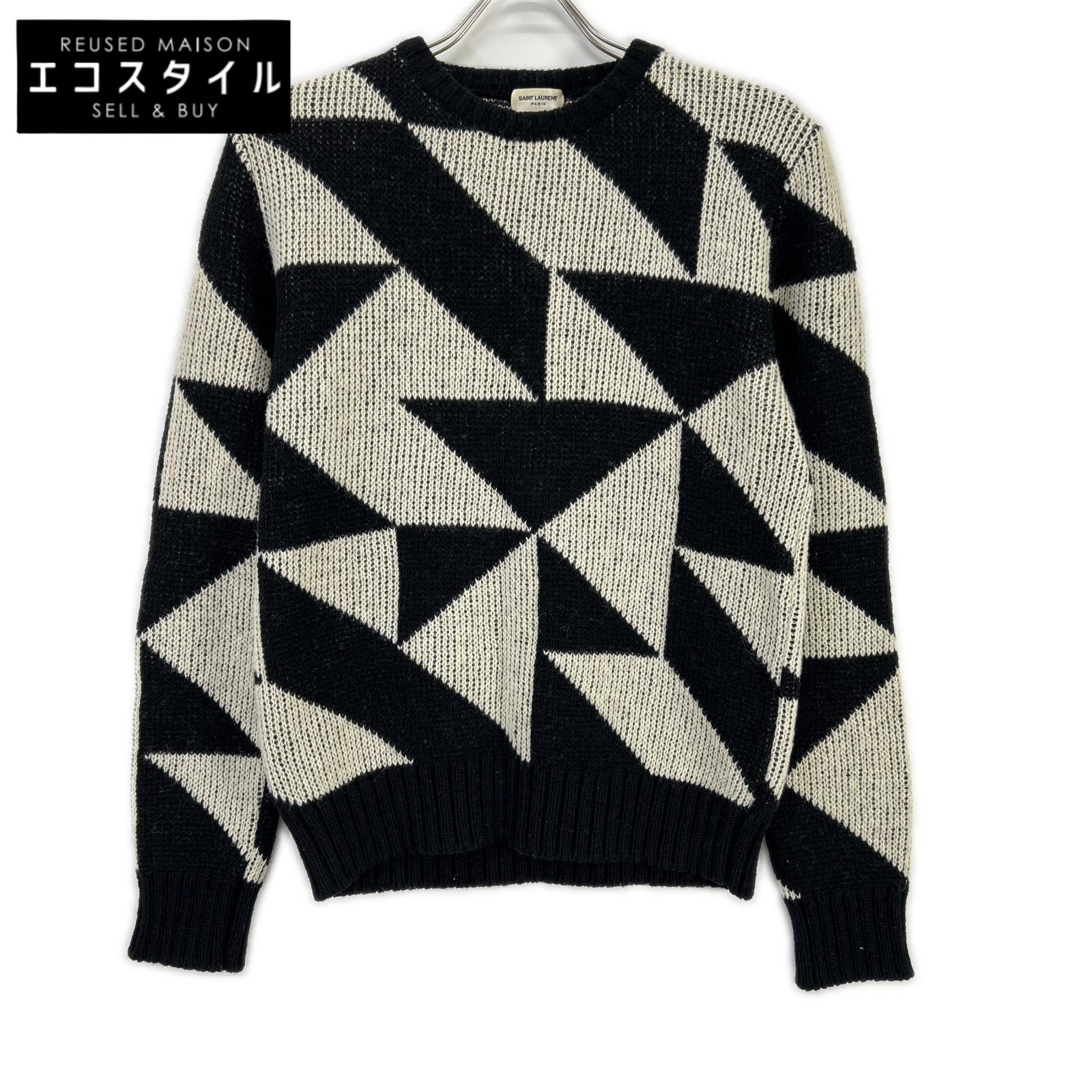 SAINT LAURENT PARIS サンローランパリ 15FW 392581 Y1KJ1 ブラック×ホワイト 幾何学模様 エディ期 クルーネック ニット トップス