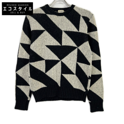 SAINT LAURENT PARIS サンローランパリ 15FW 392581 Y1KJ1 ブラック×ホワイト 幾何学模様 エディ期 クルーネック ニット トップス