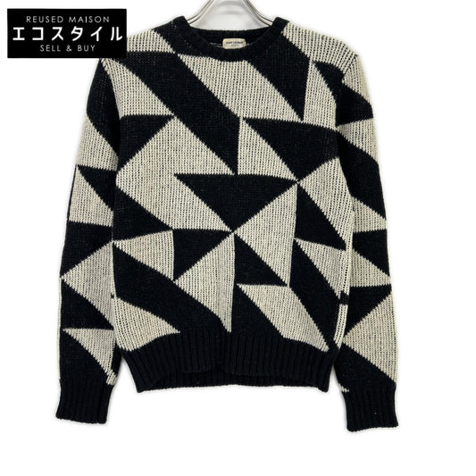 SAINT LAURENT PARIS サンローランパリ 15FW 392581 Y1KJ1 ブラック×ホワイト 幾何学模様 エディ期 クルーネック ニット トップス