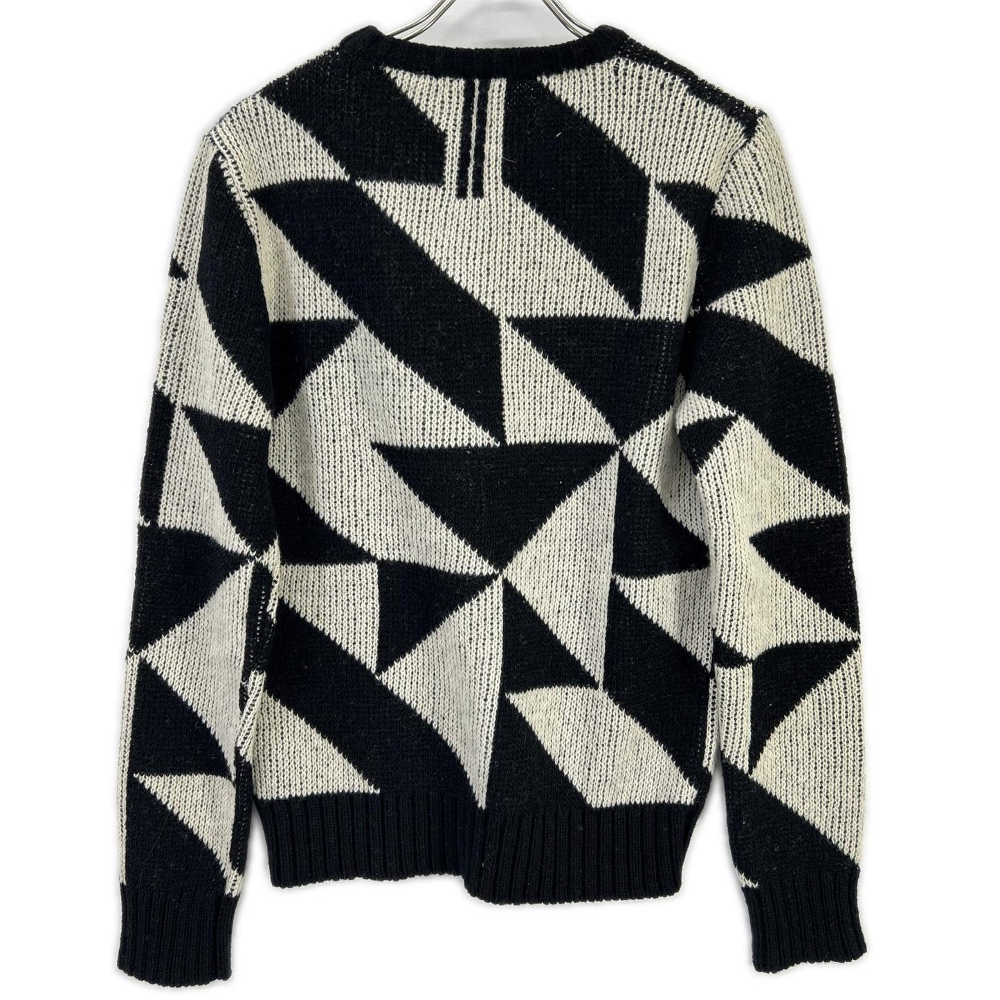 SAINT LAURENT PARIS サンローランパリ 15FW 392581 Y1KJ1 ブラック×ホワイト 幾何学模様 エディ期 クルーネック ニット トップス