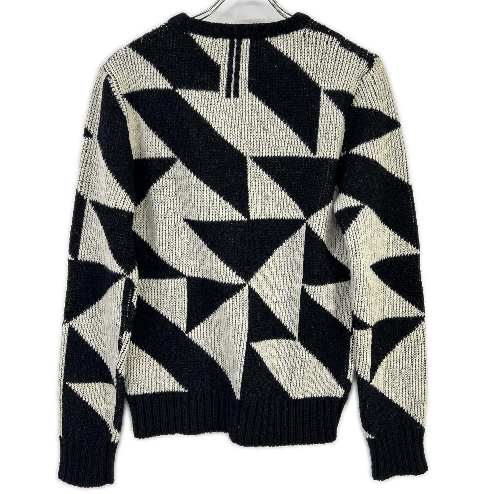 SAINT LAURENT PARIS サンローランパリ 15FW 392581 Y1KJ1 ブラック×ホワイト 幾何学模様 エディ期 クルーネック ニット トップス