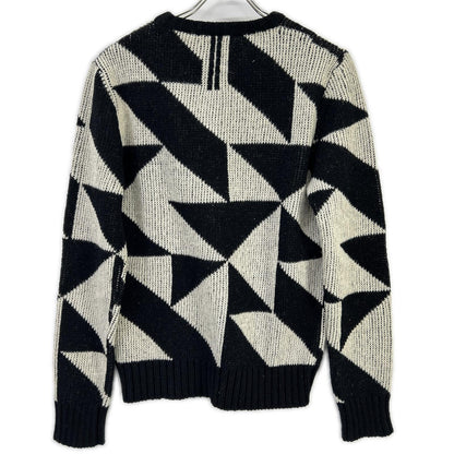 SAINT LAURENT PARIS サンローランパリ 15FW 392581 Y1KJ1 ブラック×ホワイト 幾何学模様 エディ期 クルーネック ニット トップス
