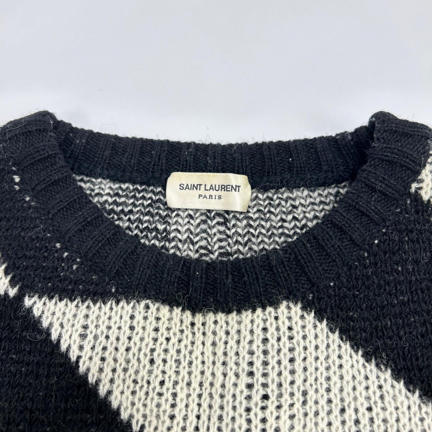 SAINT LAURENT PARIS サンローランパリ 15FW 392581 Y1KJ1 ブラック×ホワイト 幾何学模様 エディ期 クルーネック ニット トップス